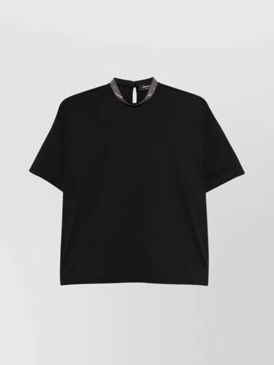 Fabiana Filippi Cotton High-neck Top Metallic Collar Detail In Black