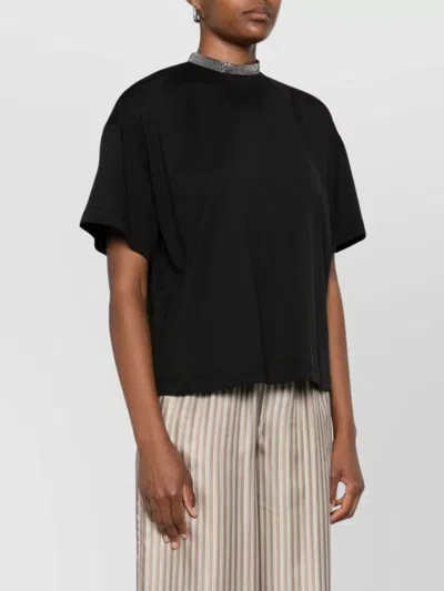 Fabiana Filippi Cotton High-neck Top Metallic Collar Detail In Black