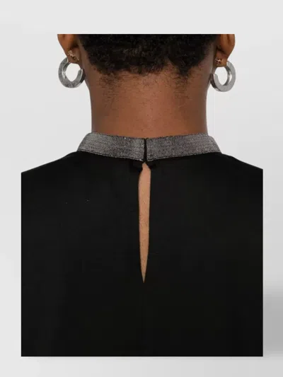 Fabiana Filippi Cotton High-neck Top Metallic Collar Detail In Black
