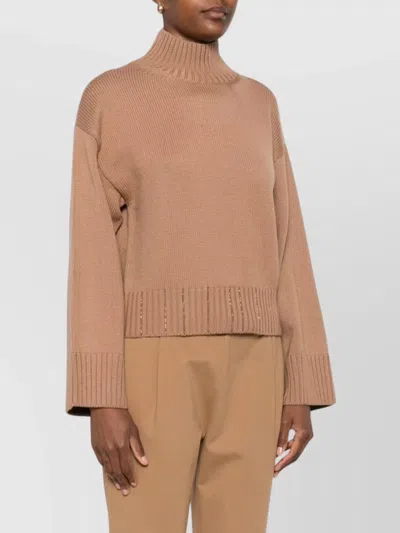 Fabiana Filippi Wool Turtleneck Sweater With Dropped Shoulders In Brown