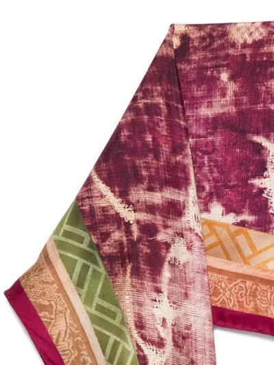 Pierre Louise Mascia Silk Geometric Pattern Scarf With Frayed Edges