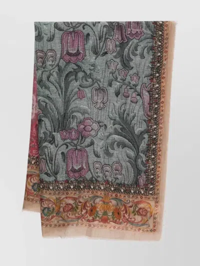 Pierre Louise Mascia Cashmere Scarf With Floral Pattern And Fringed Edges