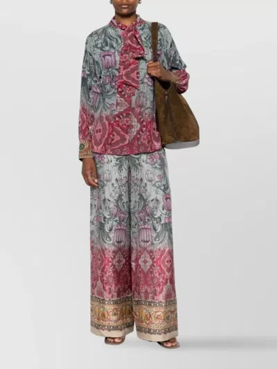 Pierre Louise Mascia Silk Trousers With Floral Pattern And Wide-leg