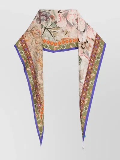Pierre Louise Mascia Floral Pattern Silk Scarf With Fringed Edges