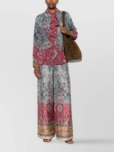 Pierre Louise Mascia Silk Shirt With Floral Pattern And Bow