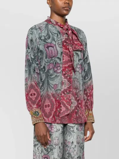 Pierre Louise Mascia Silk Shirt With Floral Pattern And Bow