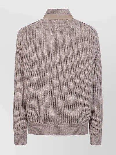 Brunello Cucinelli Bomber Jacket With Knitted Back And Textured Knit Sleeves In Neutral