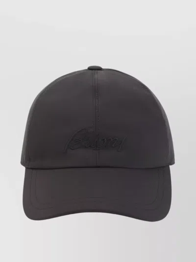 Brioni Coffee Polyester Baseball Cap With Tonal Visor In Black