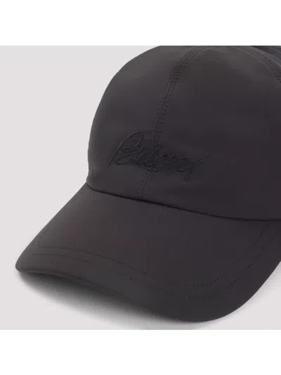 Brioni Coffee Polyester Baseball Cap With Tonal Visor In Black