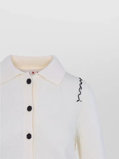 Marni Collared Cotton Knitwear Cardigan In Neutral