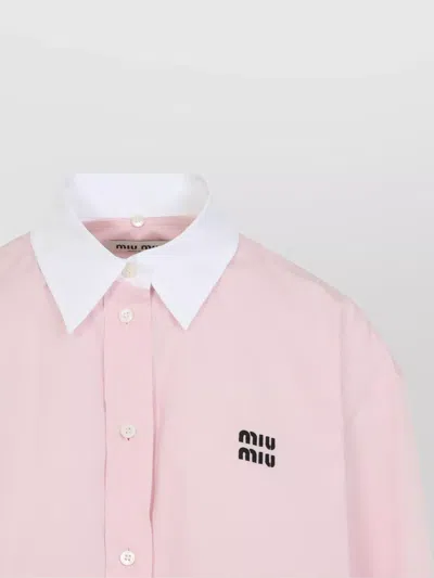 Miu Miu Cotton Shirt With White Collar And Cuffs In Pink