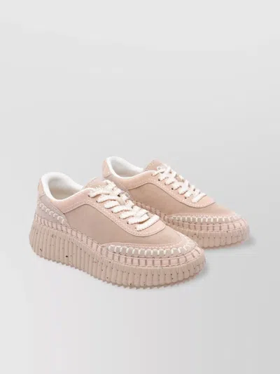Chloé Low Top Sneakers Contrast Stitching In Pink