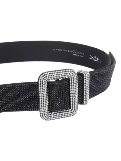 Benedetta Bruzziches Adjustable Crystal Embellished Square Buckle Belt In Black