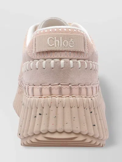 Chloé Low Top Sneakers Contrast Stitching In Pink