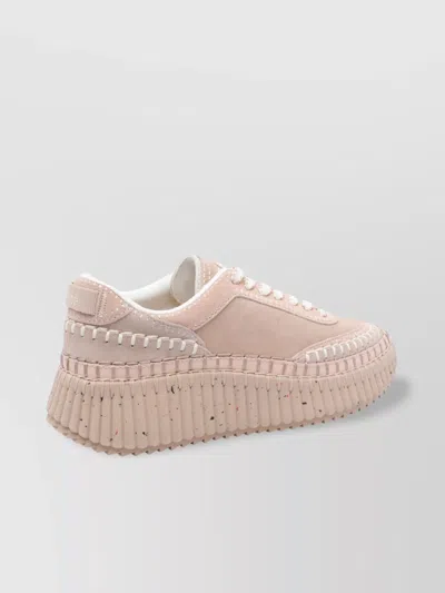 Chloé Low Top Sneakers Contrast Stitching In Pink