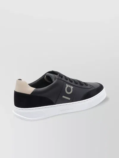 Ferragamo Low Top Leather Sneakers With Contrast Heel Tab