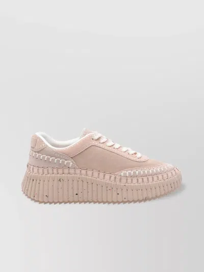 Chloé Low Top Sneakers Contrast Stitching In Pink