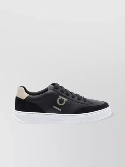 Ferragamo Low Top Leather Sneakers With Contrast Heel Tab