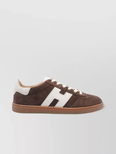 Hogan Low-top Suede Sneakers With Contrasting Stripe In Brown