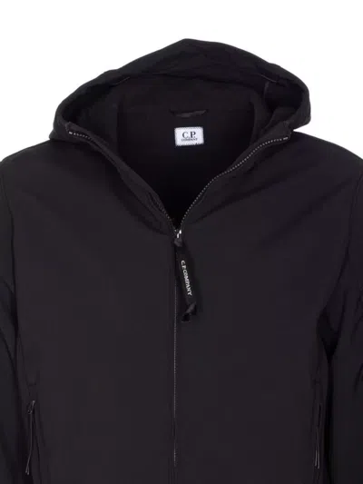 C.p. Company Short Hooded Jacket Zip Pockets In Black