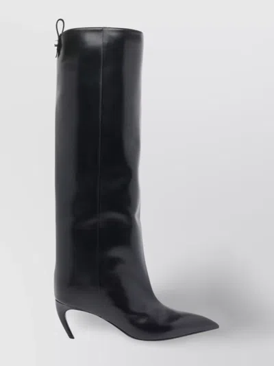 Attico Leather High Shaft Ankle Boots With Pointed Toe In Black