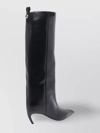 Attico Leather High Shaft Ankle Boots With Pointed Toe In Black