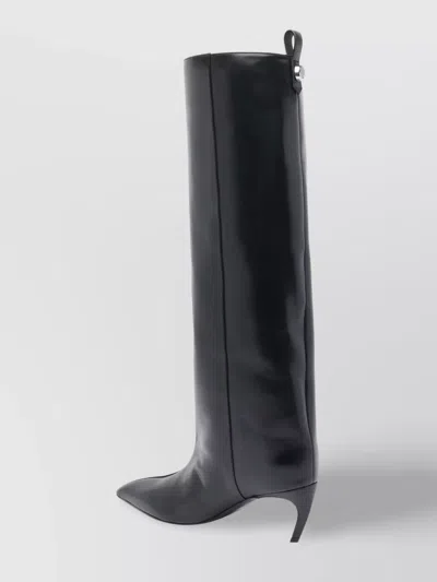 Attico Leather High Shaft Ankle Boots With Pointed Toe In Black