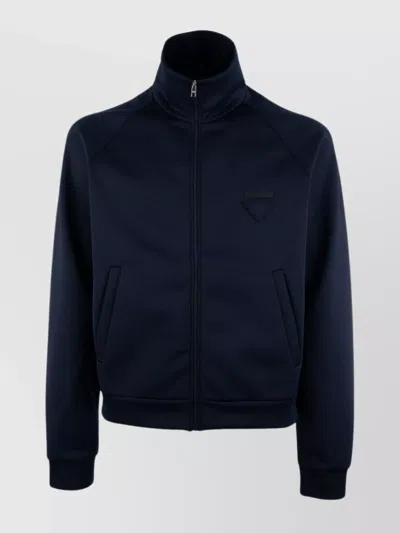 Prada Technical Jersey Full-zip Track Jacket In Blue