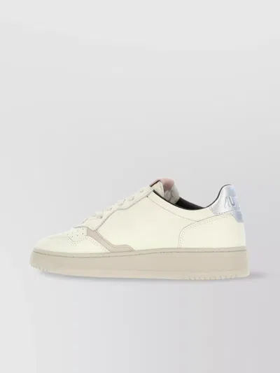 Autry Leather Sneakers With Rubber Sole And Perforated Toe Cap In Neutral