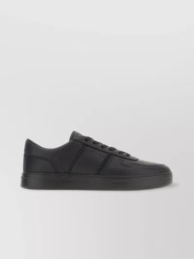 Hogan Leather Sneakers With Flat Sole And Perforated Toe Cap In Black