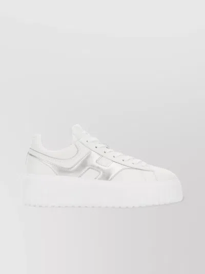 Hogan White Sneakers With Smooth Upper And Metallic Accent