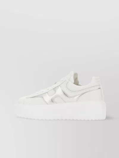 Hogan White Sneakers With Smooth Upper And Metallic Accent