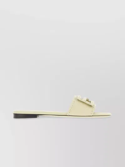 Fendi Leather Slippers Flat Sole Open Toe Studded Detail