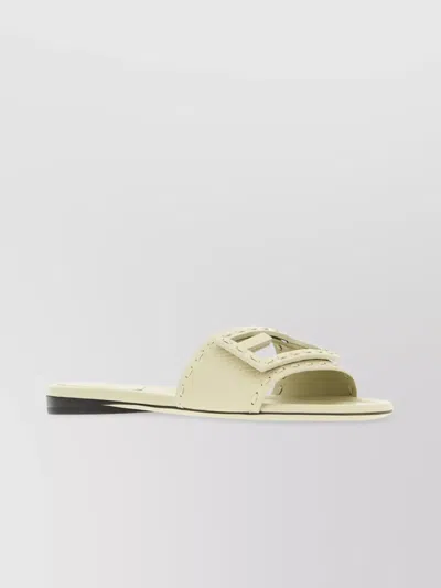 Fendi Leather Slippers Flat Sole Open Toe Studded Detail