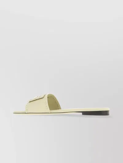 Fendi Leather Slippers Flat Sole Open Toe Studded Detail
