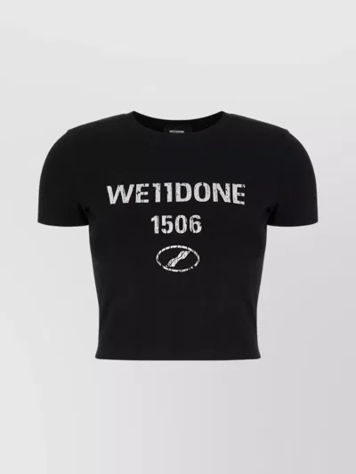 We11 Done Crew Neck Cropped T-shirt With Graphic Print In Black