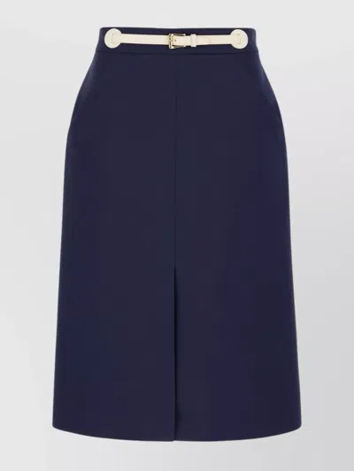 Valentino Skirt Wool Blend Belted Waist In Blue