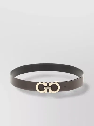 Ferragamo Adjustable Reversible Leather Belt With Gold-tone Buckle