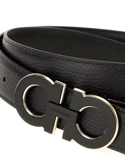 Ferragamo Adjustable Reversible Leather Belt With Buckle Detail