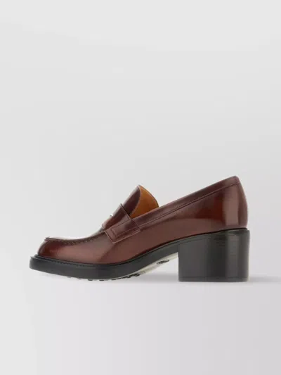 Tod's Leather Block Heel Loafers With Round Toe