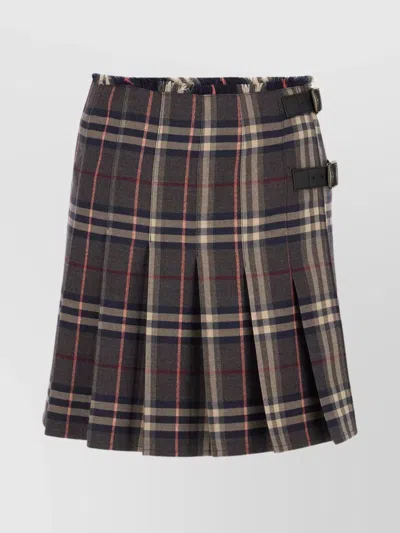Burberry Wool Skirt With Embroidered Buckle And Pleats