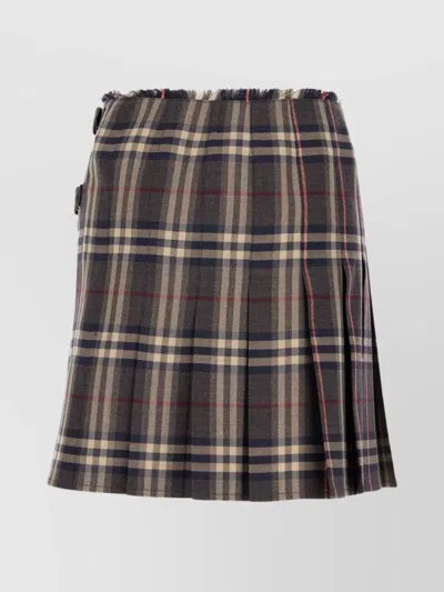 Burberry Wool Skirt With Embroidered Buckle And Pleats