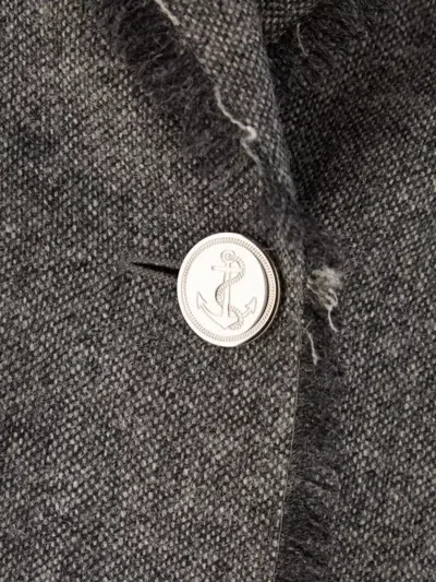 Thom Browne Wool Coat With Frayed Edges And Button Detailing In Gray