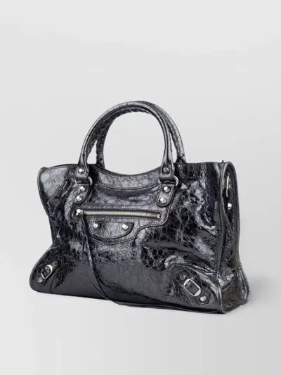 Balenciaga Handbags Structured Shape Textured Finish Top Handles Metal Studs