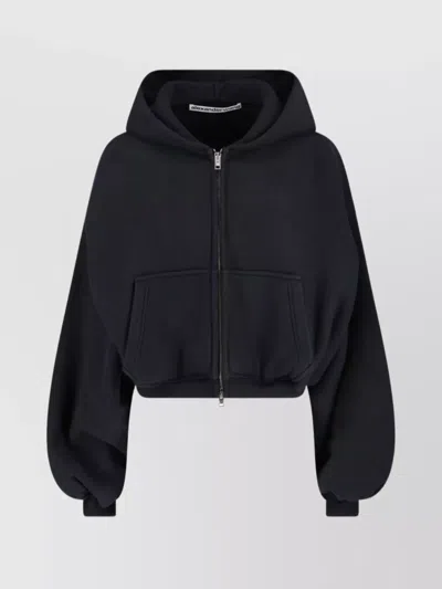 Alexander Wang Hooded Cropped Knitwear Long Sleeves In Black