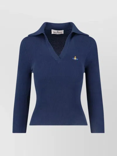 Vivienne Westwood Ribbed Collared Top Short Sleeves In Blue