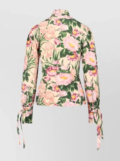 Chloé Turtleneck Jersey Wool Sweater With Floral Print Women In Gold