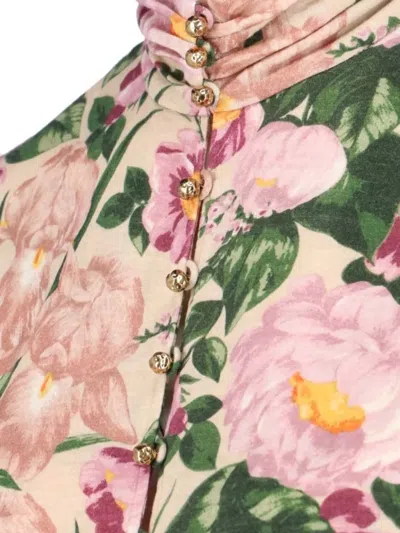 Chloé Turtleneck Jersey Wool Sweater With Floral Print Women In Gold