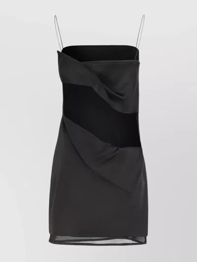 Jacquemus Viscose Spaghetti Straps Mini Sheer Layered Dress In Black