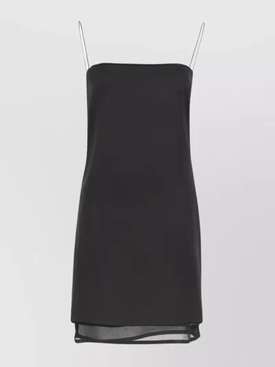 Jacquemus Viscose Spaghetti Straps Mini Sheer Layered Dress In Black